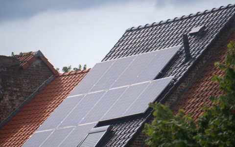 a roof with solar panels on it