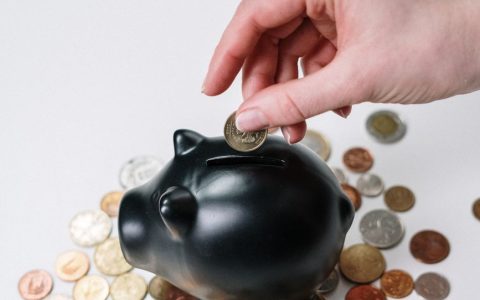 person putting coin in a piggy bank