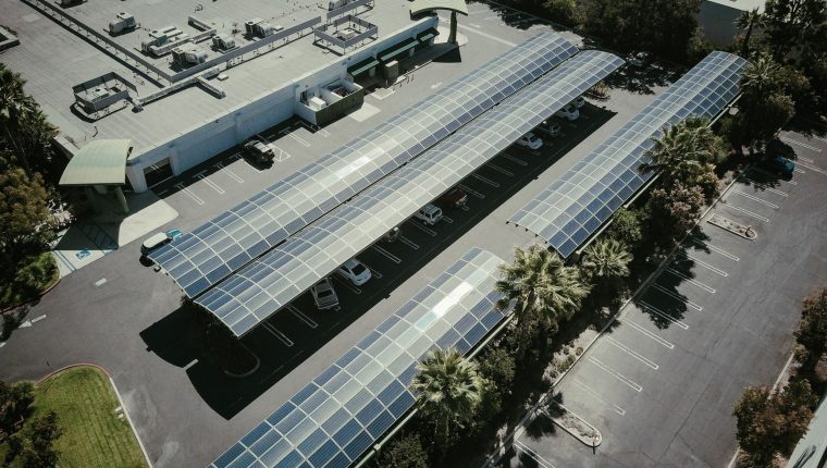 aerial footage of solar panels