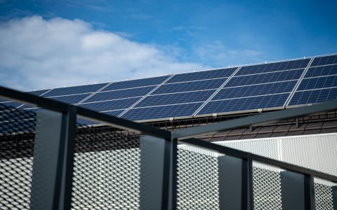 blue solar panels on the roof